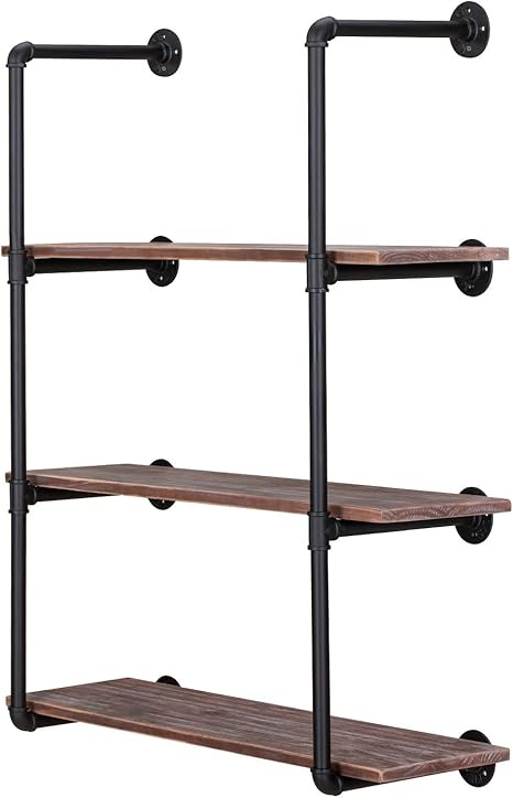 Amazon 工業用鉄パイプ棚ブラケットユニット ファームハウス 壁取り付け パイプ棚 キッチン 浴室 Diy 本棚 リビングルーム 収納 4段 2パック Diy 工具 ガーデン