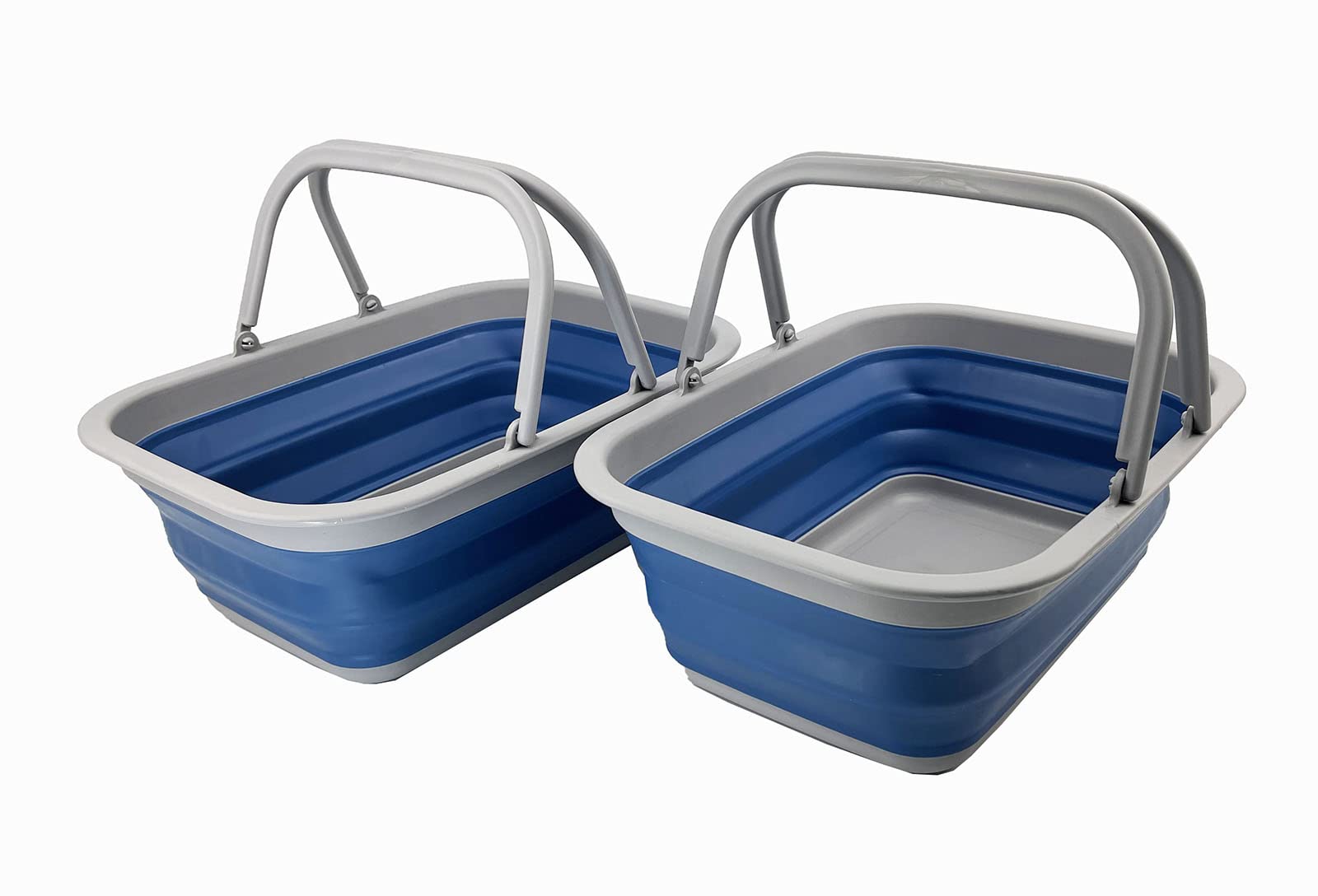 SAMMART 9.2L Collapsible Tub with Handle - Portable Outdoor Picnic Basket/Crater - Foldable Shopping Bag - Space Saving Storage Container (Grey/Mist Blue (Set of 2))