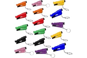 Lot de 16 outils de brise-vitre de voiture, porte-clés, brise-verre portable 3 en 1 et coupe-ceinture de sécurité, sifflet de