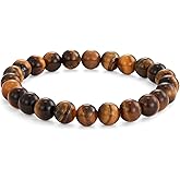 SUNLAND Tiger's Eye Gemstone Beaded Bracelets For Women and Men - 8mm Round Beads – Natural Stone Healing Crystal Energy Bracelet, Stretch Yoga Meditation Jewelry