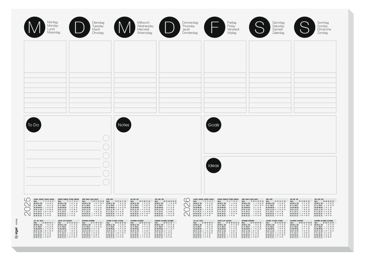SIGEL HO506 Paper Desk Pad, with 2-year calendar, 42 x 29.7 cm, design BlackandWhite, 80gsm, 30 sheets
