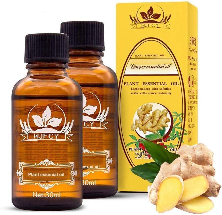 MJTP nanning fanglianguan Ginger Essential Oil, 100% Pure Natural Lymphatic Drainage Ginger Oil, Ginger Massage Oil, Plant Essential Oil,Promote Blood Circulation (Ginger, 2PCS)