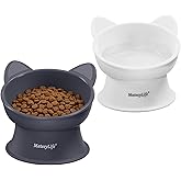 MateeyLife 2 Pack Elevated Cat Food Bowls for Indoor Cats &amp; Kittens | Raised Food and Water Bowl Set, Whisker Friendly &amp; Anti Vomit Feeding Pet Bowls, 6 oz Each, Dishwasher Safe - White &amp; Grey
