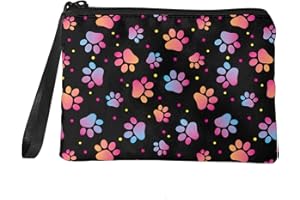 Dolyues Womens Change Pouch Bag Clutch Bags Zipper Around with Wrist Strap Girls Wallets for Women, Coin Purse Black Traveling Small Handbags, Funny Watercolor Pink Dog Paw Print Wallet