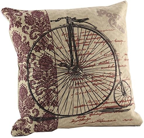 Mega OTW Home Decor Cotton Linen Red Floral Printed Bike Wheel Pattern Throw Pillow Shams Cushion Cover Square Pillowcase 18 inches