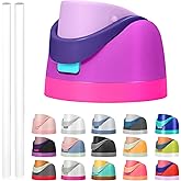 Replacement Lid for Owala Freesip, Compatible with Owala Cup 16oz 24oz 32oz 40oz, One Button Water Bottle Top Lid Replacement Accessory and Straws, Leakproof, BPA-Free (Pinkish Purple)