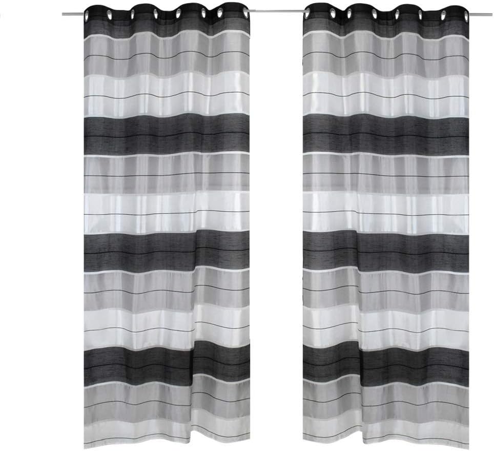 Pair Ready Made Striped Voile Curtains Eyelet Top 57 X 90