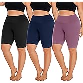 Hi Clasmix 3 Pack Plus Size Biker Shorts for Women(1X-4X)-High Waisted Non-See Through Workout Super Soft Black Yoga Shorts