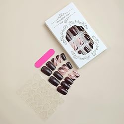 24 Pcs Fall Press on Nails Medium Square Dark Brown