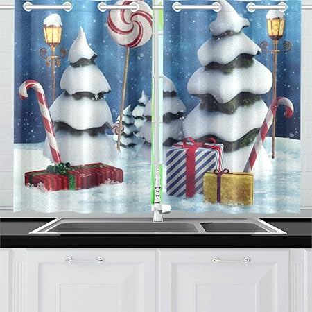 Camera Cafe Regali Di Natale.Jochuan Paesaggio Invernale Alberi Innevati Regali Natalizi Tende Da Cucina Finestra Tende Per Tende Per Caffe Bagno Lavanderia Soggiorno Camera 26 X 39 Pollici 2 Pezzi Amazon It Casa E Cucina