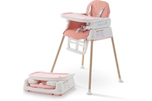 SOOBABY 3 in 1 Baby High Chair,Adjustable Convertible Chairs Baby High Chairs for Babies and Toddlers,Portable and Easy to Clean,Pink