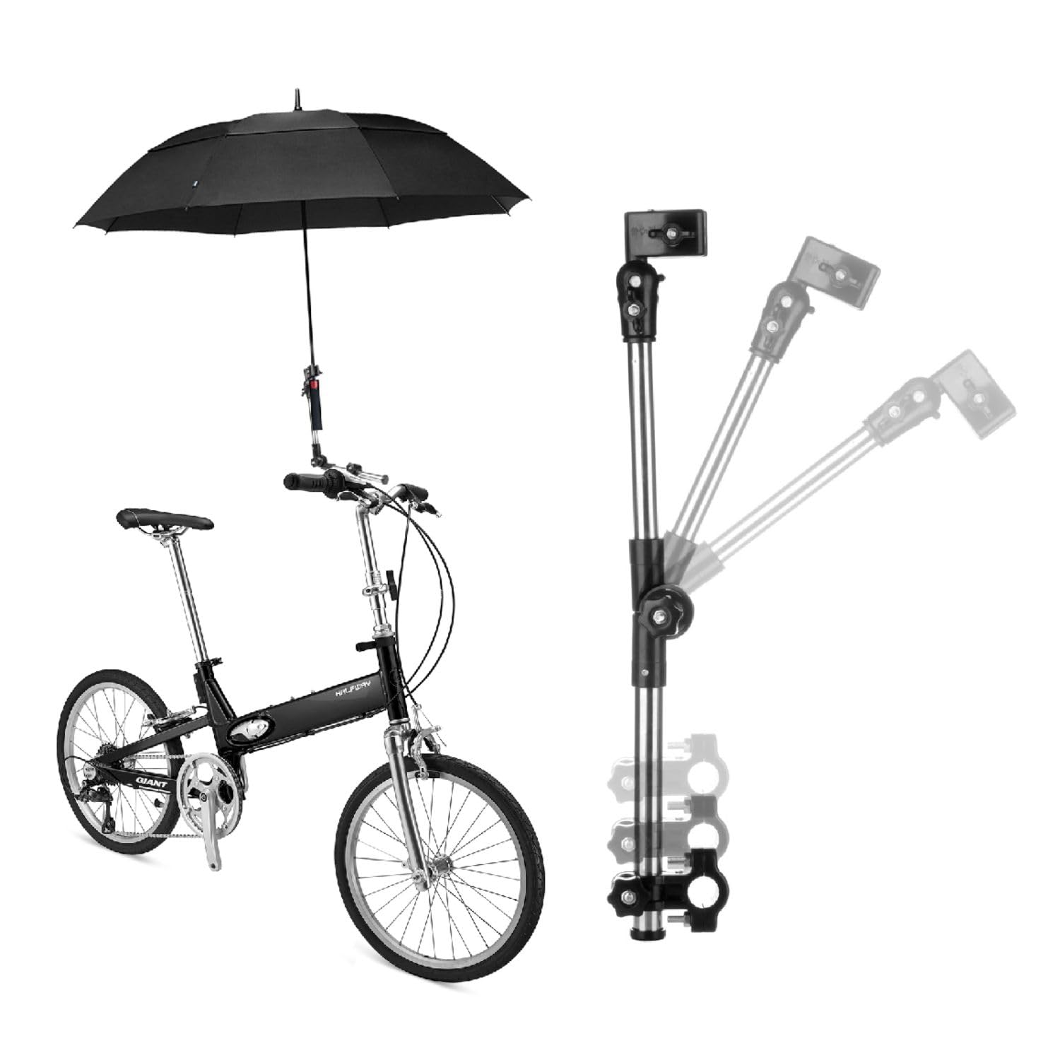 Photo 1 of Flexzion Bicycle Umbrella Mount Holder – Adjustable Swivel Connector Stand with 2-Section Tube Handle – Umbrella Round Handlebar for Bike Stroller Attachment, Wheelchair Holder, Golf Cart, Beach Chair