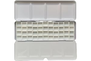 CUSON Empty Tin Palette Paint Case with 44pcs Half Pans with White Plastic Empty Watercolor Pans Carrying Magnetic Stripes (Magic Water with 44pcs Half Pans)