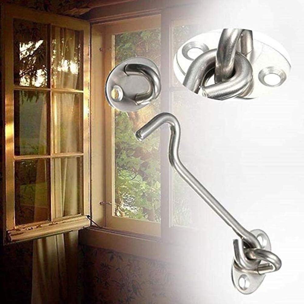 BuxiuGK 2 Pack Cabin Hook Eye Door Latch Stainless Steel 8 Inch/200mm with 8 Mounting Screws for Shed Doors Cabinet Doors - Image 4