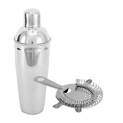 Kitchen Delli 100% Stainless Steel Silver Bar Set Of 2 Pieces | Bar Tools | Bar Accessories Set Of 2 Pieces | Cocktail Shaker | Strainer - Ideal For Party Get Together And Gifting