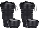 DARUNAXY Collapsible Travel Cup - 2 Pack Black Silicone Folding Camping Cup Sport Bottle with Lids - Expandable Scald-Proof Drinking Cup - 19 OZ Portable Bottle