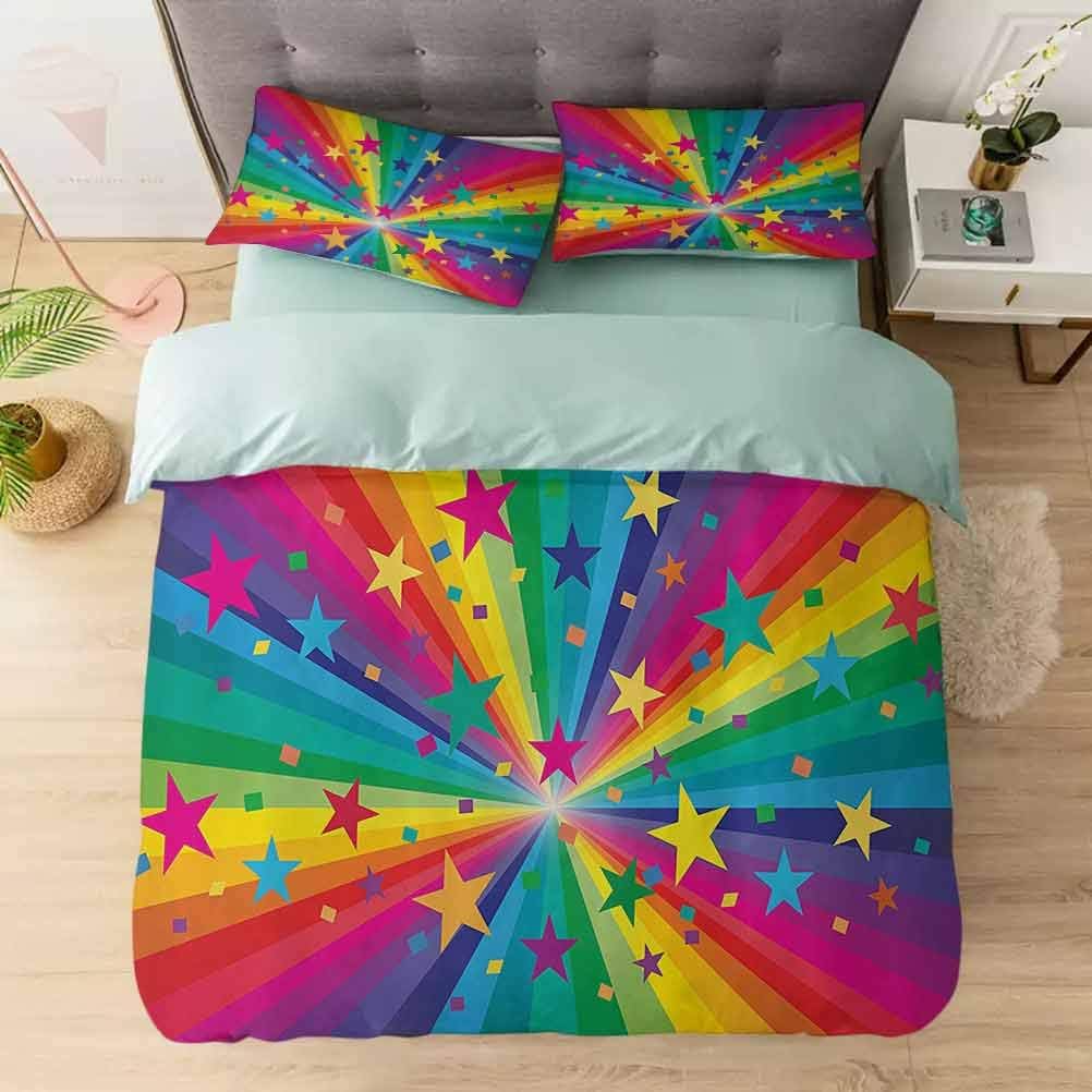Duvet Cover Set 3 Pack Twin, Rainbow and Stars Confetti