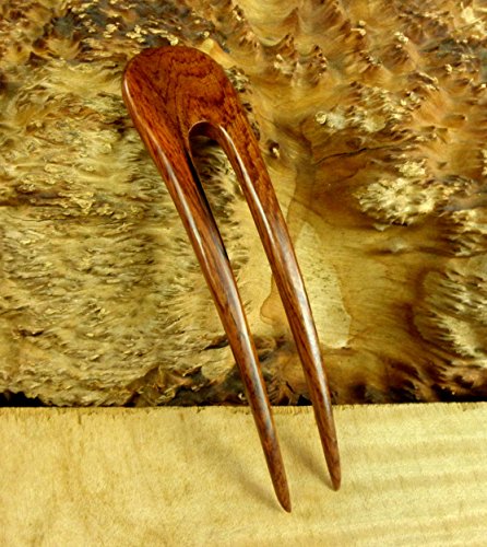 JWL (1) Laos Rosewood Two Prong Curved 5 Inch Hair Fork FPL 4 Inches Stick Pick Pic Pin Bun Holder - Hawaiian Style