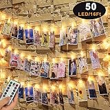 Caprier Luxury Photo Clips String Light, 50 LED Big Clips, Dimmable 8 Modes with Timer, USB or Battery Powered, Dorms Decoration, Photo String with Clips Hanging Polaroid, Teenage Girl Gifts
