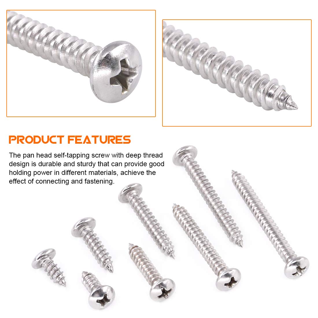 304 Stainless Steel Round Pan Head Phillips Cross Wood Screws Self