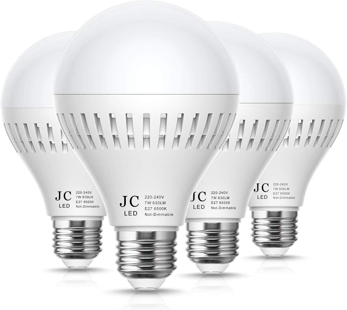 JandCase E27 Bulb Base LED Non-Dimmable Porch Light for Home , Dining/Bedroom, Living Room (Cool Day Light, 630 Lumen, 7 W) - Pack of 4