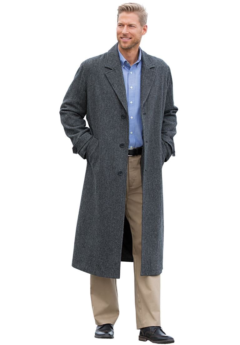 KingSize Men's Big & Tall WoolBlend Long Overcoat, Charcoal