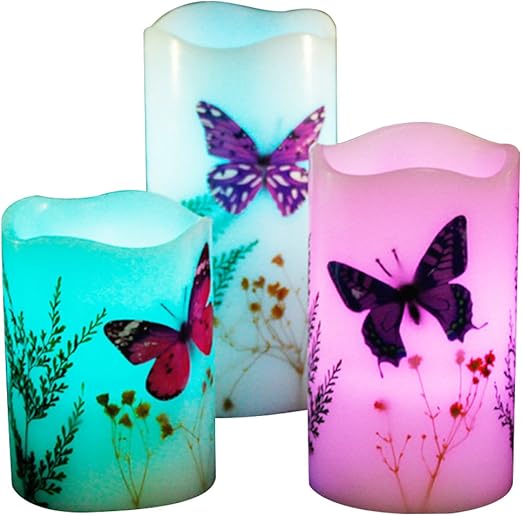 Eastlion Real Wax LED Colorful Candles Set of 3 Butterfly Candle with