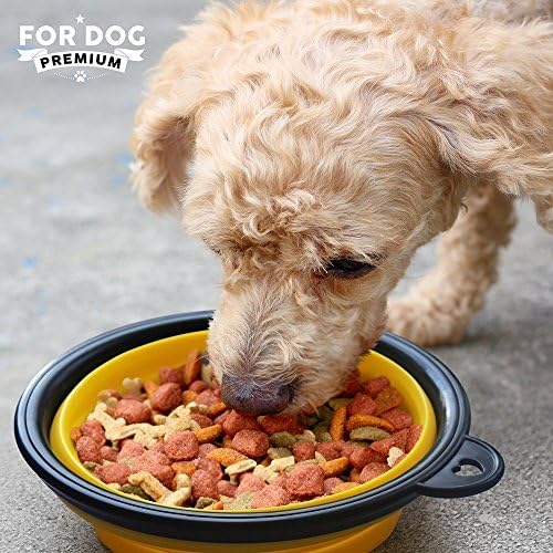 Travel Collapsible Dog Bowl by For Dog Premium - Single Bowl in Yellow - Premium Pet Travel Bowl for Food &amp; Water Bowls in Bright Colors - 100% Money Back Guarantee