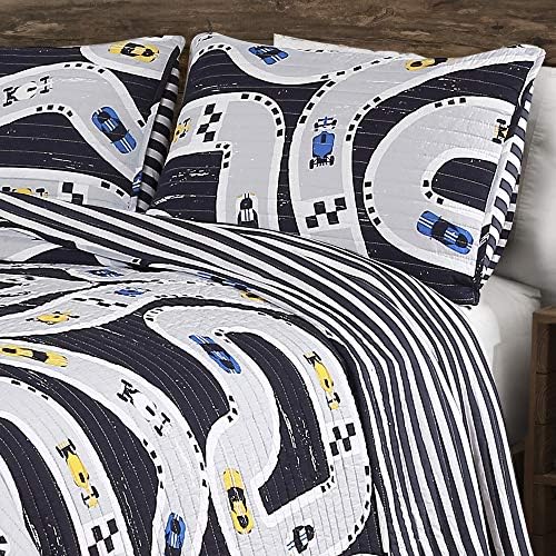 Automobile Tracks 2-Piece Quilt Set in Navy for Twin Beds