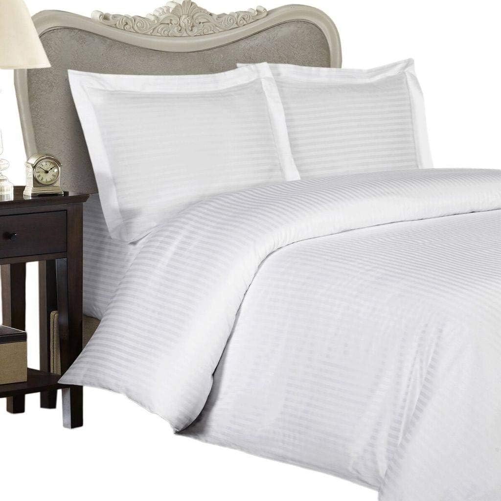 Egyptian Linens 600-Thread-Count Egyptian Cotton 4Pc 600Tc Bed Sheet Set, California King, White Damask Stripe 600 Tc