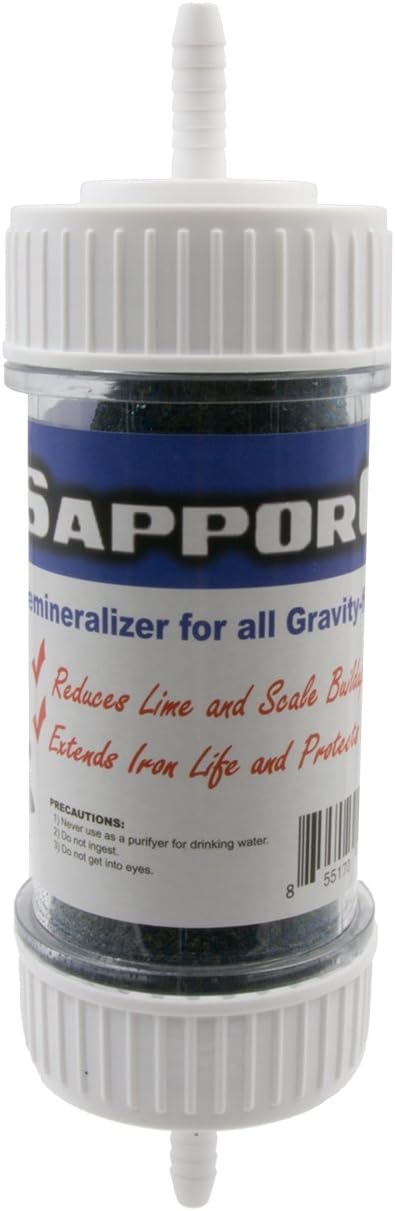 SAPPORO Demineralizer for All Gravity Feed Hanging Bottle Steam Irons Inline Demineralizer Cartridge, Works with All Major Brands of Gravity-fed Steam Irons – Water Demineralizer
