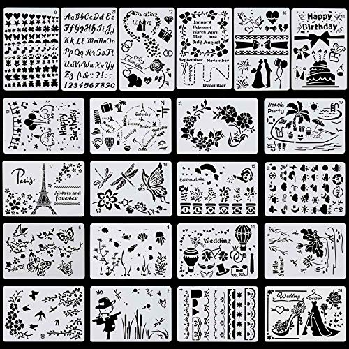 22 Pcs Plastic Drawing Stencils Painting Templates Set for Kids,DIY Scrapbook,Painting Craft,Bullet Journal (10.2 X 7.1 inch) - Thumbnail 7
