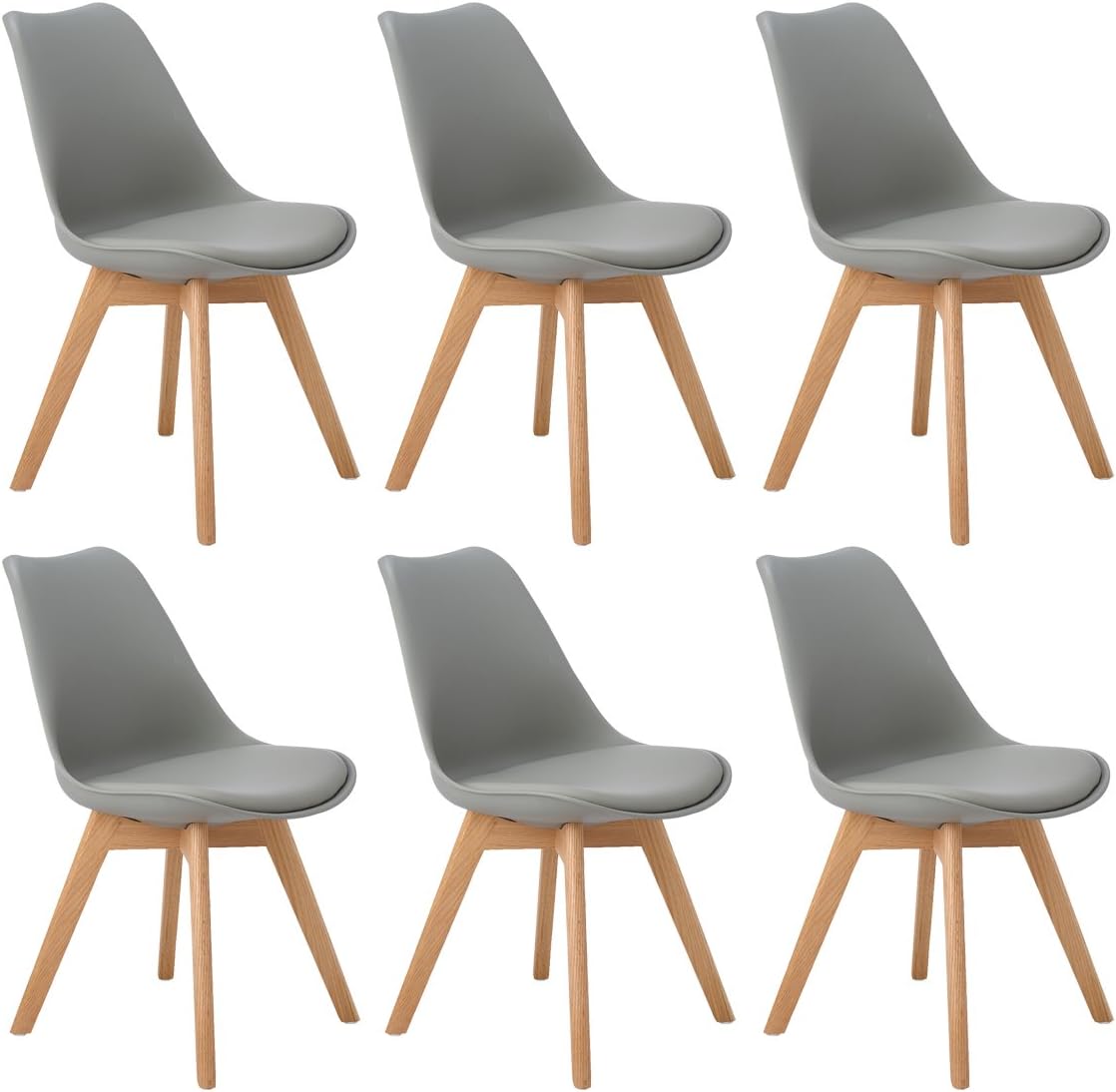 DORAFAIR Set of 6 Tulip Modern Design Dining Chairs Retro Lounge Chairs With Solid Wood Oak Legs,Kitchen chairs With…