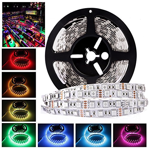 LEDMO 12V Flexible SMD 5050 RGB LED Strip Lights, LED Tape, Multi-colors, 300 LEDs, Non-waterproof, Light Strips, Color Changing, Pack of 16.4ft/5m Strips