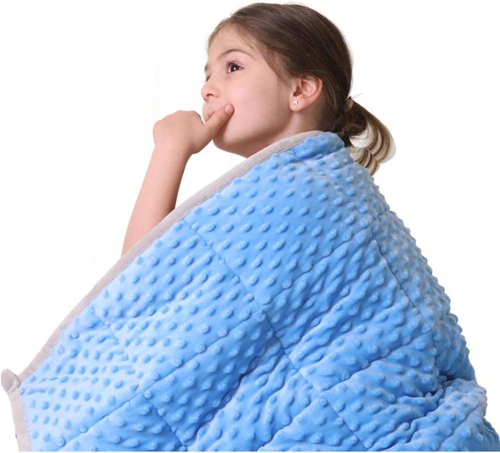 JHMENG Weighted Blanket for Kids (5 lbs, 36" x 48") Upgrade Versionn Plush Minky One Piece Design