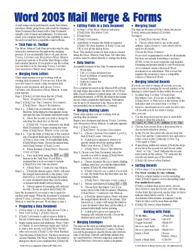 Microsoft Word 2003 Mail Merge & Forms Quick Reference Guide (Cheat Sheet of Instructions, Tips & Shortcuts - Laminated Card) by Beezix Inc