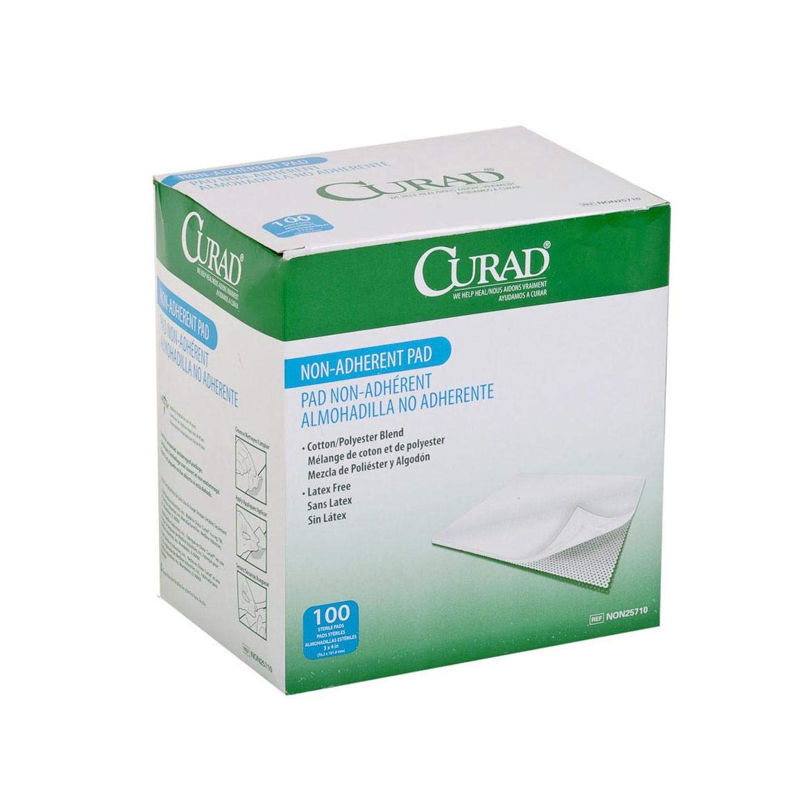 Curad - NON25710 Sterile Non-Adherent Pads (Pack of 100) for gentle wound dressing and absorption without sticking: Industrial & Scientific