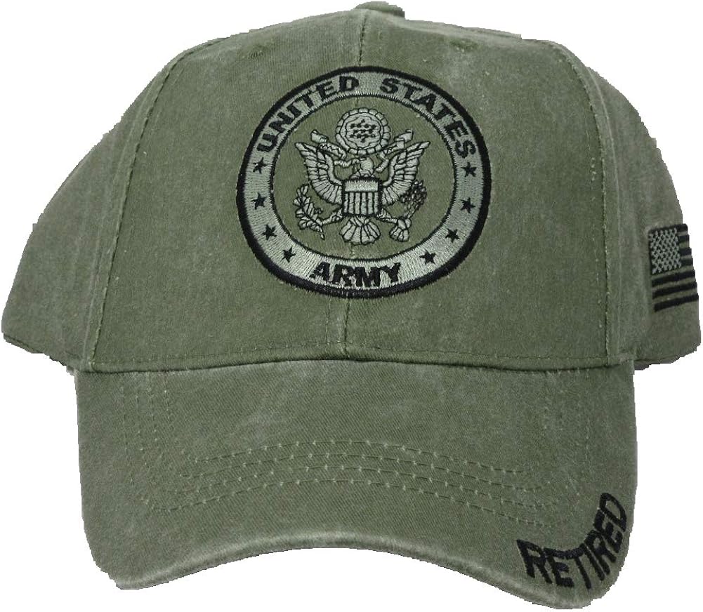 US Army Retired Baseball Cap mit USFlagge an der Seite OD Green