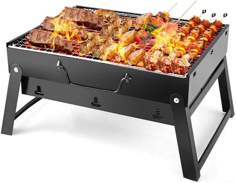 FungLam Grill Tragbarer Campinggrill BBQ Holzkohlegrill Klappgrill Outdoor Minigrill Edelstahl Rauch BBQ mit Grillrost für Picknick Garten Camping Reise Convient