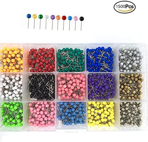 Map Tacks Multi-color Push Pins Plastic Head with Steel Point, 1/ 8 Inch, 1500 Pieces