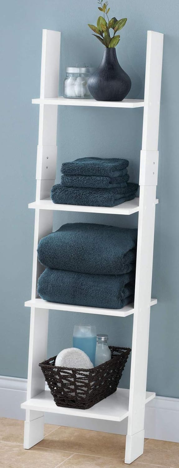 Zenna Home Ladder Style Bathroom Linen Tower, White: Home & Kitchen