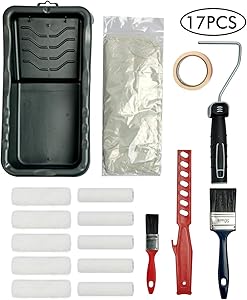 PILOT FISH Paint Roller Kit, 17 Pieces Paint Roller Set, Paint Roller and Tray, Small Roller Paint Brush, Home Painting Supplies, Interior Paint Brushes, Painting Tools for Indoor Painting