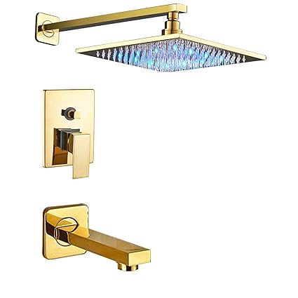 Senlesen 2 Way Led Lights 10 Rain Shower Faucet Set