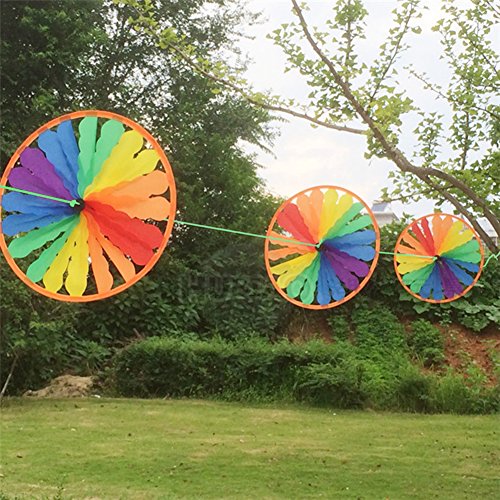 Ladaidra 8Pcs Rainbow Wind Spinner Wheel with Strap, Colorful Whirligig Windmill Decor for Farm Yard Lawn