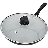 IMUSA 11-Inch Premier Aluminum Fry Pan with Gray Speckled Ceramic Nonstick Coating, Matte Black Exterior, Glass Lid & Cool-Touch Handle, PFAS Free