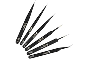RUIWING 6PCS Precision Tweezers Set, ESD Anti-Static Heavy-Duty Stainless Steel Electronic Tweezers for Electronics Repair, Laboratory, Soldering, Jewelry Making Tools Straight & Curved Tips, Precision Tools