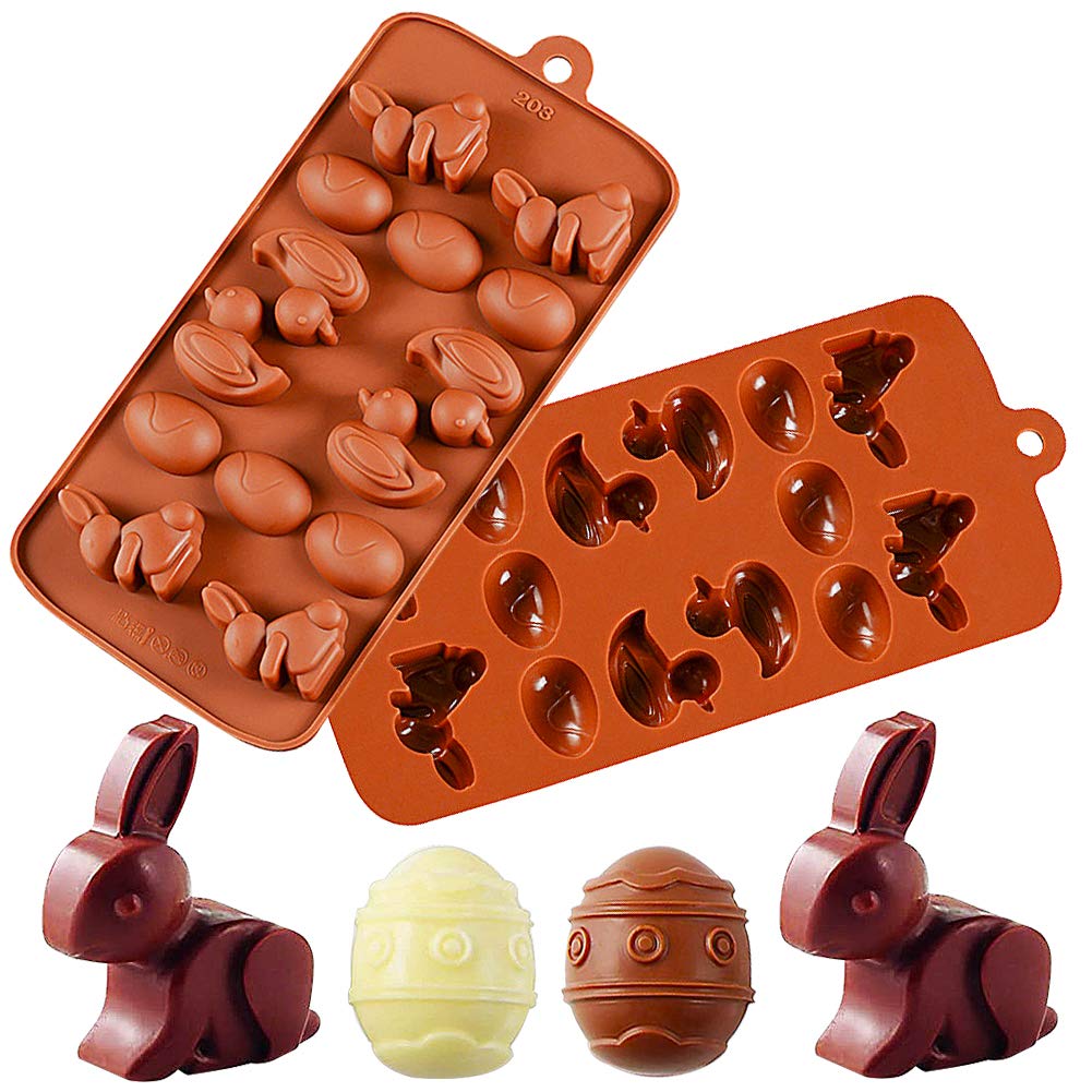 FANDE Cartoon Duck Rabbit Egg Silicone Mold Cake Baking Tools, 14 Cavity Silicone Mold Cake Baking Tools DIY Ice Tray Chocolate Pastry Bread Tools, 2 Pack
