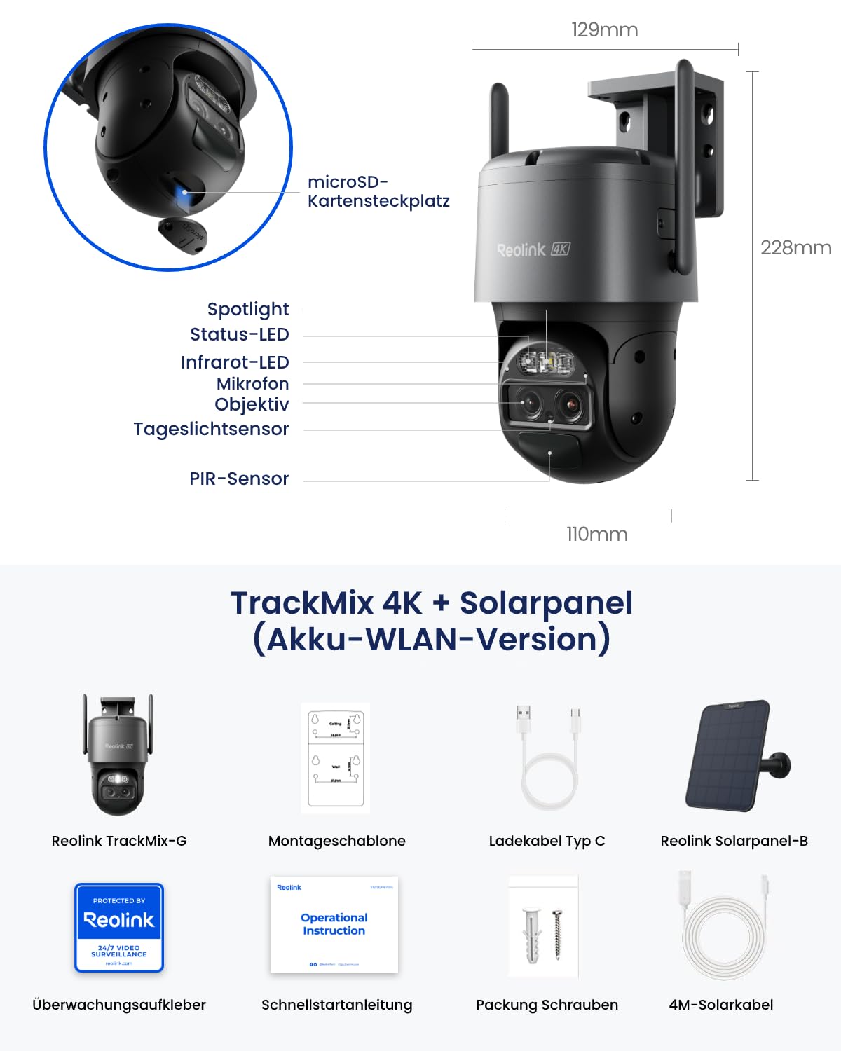 Reolink 4K PTZ Überwachungskamera Aussen Akku mit Auto-Tracking & Auto-Zoom 9