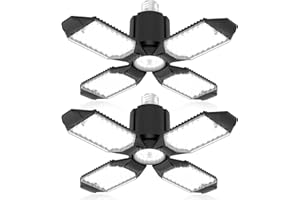toberich LED Garage Lights 2 Pack, 12000LM Shop Lights with 4+1 Deformable Panels, 6500K Screw in Light Bulbs for Garage, Workshop, Workbench, Basement