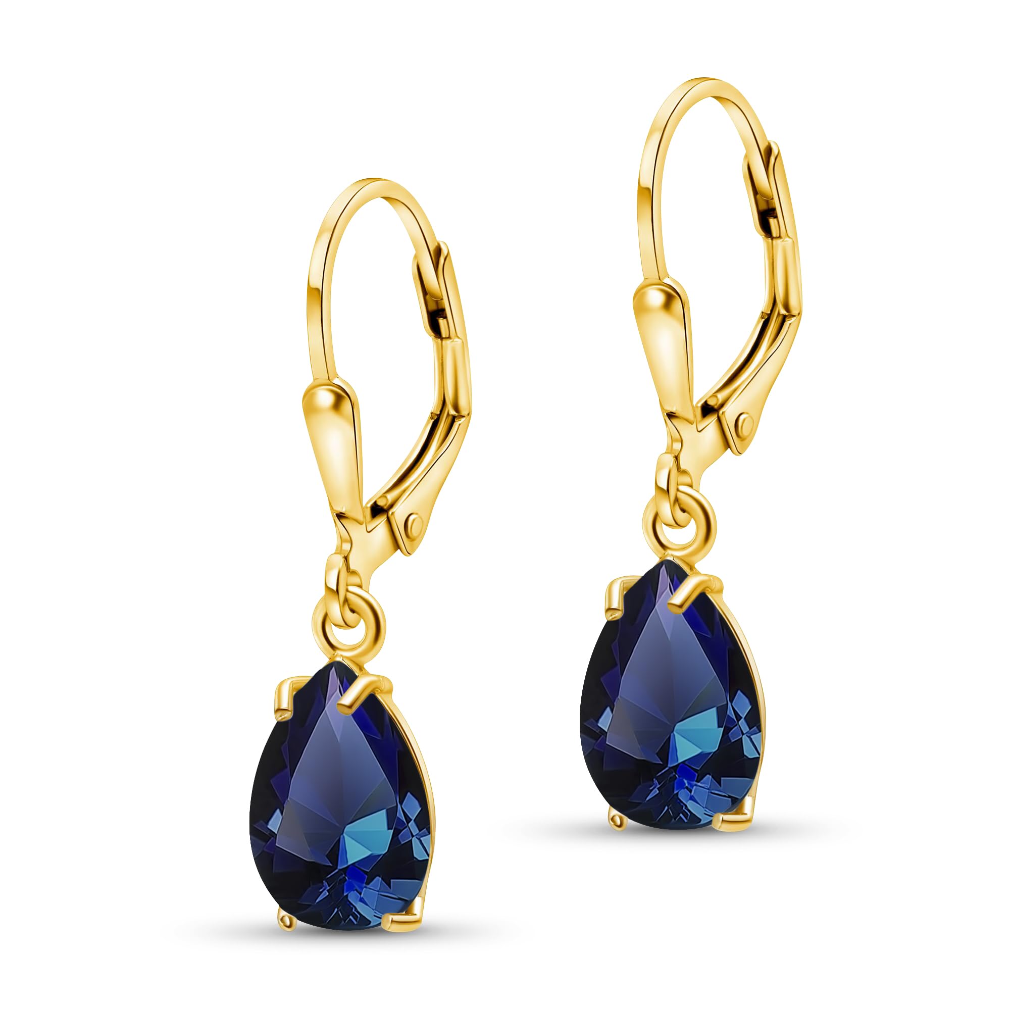 Photo 1 of 14K Gold Plated Sapphire Teardrop Earrings for Women – September Birthstone Jewelry – Dainty Leverback Earrings in Gold Over 925 Sterling Silver – Elegant Gift for Women